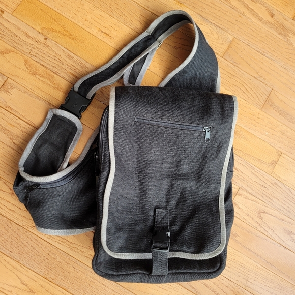 Hemp Crossbody Bag Medium Natural Black Grey Ecolution - Picture 2 of 16